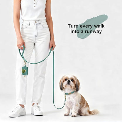 Didog Soft PU Leather Dog Collar, Stylish Quick Released Dog Collars for Small Dogs, Easy Clean Adjustable Pet Collar for Daily Walking, Green, S Fit 10-16" Neck