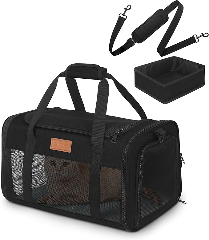 PETUX Airline Approved Pet Carrier - 17x11x9.5 in, Underseat, Top & Side Entry, Soft Sided Cat Dog Carrier for Small Cat & Dog Up to 12 lbs with Anti-Scratch Mesh & Litter Box for Travel & Vet - Black