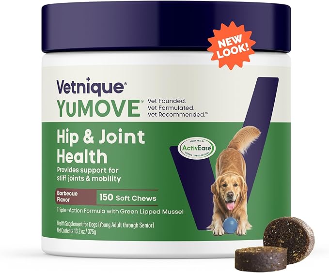 Yumove Dog Joint Supplement, Hip and Joint Supplement for Dogs with Glucosamine Chondroitin, Hyaluronic Acid, Green Lipped Mussel and Omega 3, Dog Hip and Joint Aches and Stiffness (150 Tasty Bites)