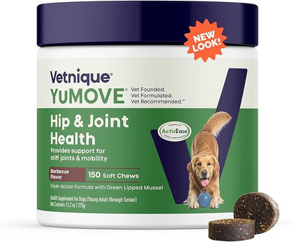 Yumove Dog Joint Supplement, Hip and Joint Supplement for Dogs with Glucosamine Chondroitin, Hyaluronic Acid, Green Lipped Mussel and Omega 3, Dog Hip and Joint Aches and Stiffness (150 Tasty Bites)