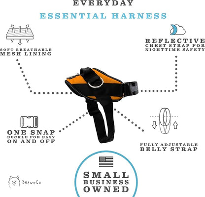 ShawnCo Essential Dog Harness, No-Pull Pet Vest with 3 Leash Clips, No Choke, Reflective, Adjustable and Padded, for Easy Walking and Training for Small, Medium and Large Dogs (Sunset Orange, XL)