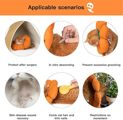 H HIDREAM Cat Cone Collar,Cute Waterproof Recovery Collar,Anti-Bite Lick Wound Healing Safety Elizabethan e Collar for Cats,Orange Pumpkin Halloween Costume, HDY01-005S