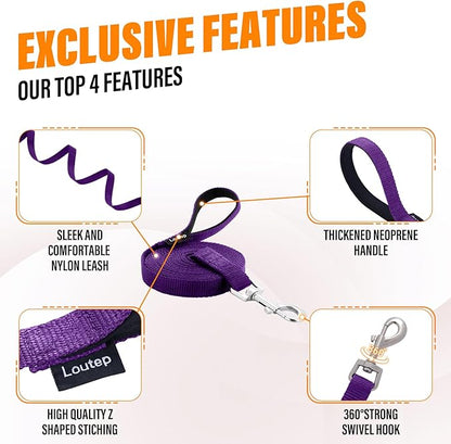 Dog Training Leash - Long Line for Recall & Obedience, Nylon Training Lead with Padded Handle, 15 ft / 20 ft / 30 ft / 50 ft / 100 ft - Long Leash for Dogs Outside, Small/Medium/Large