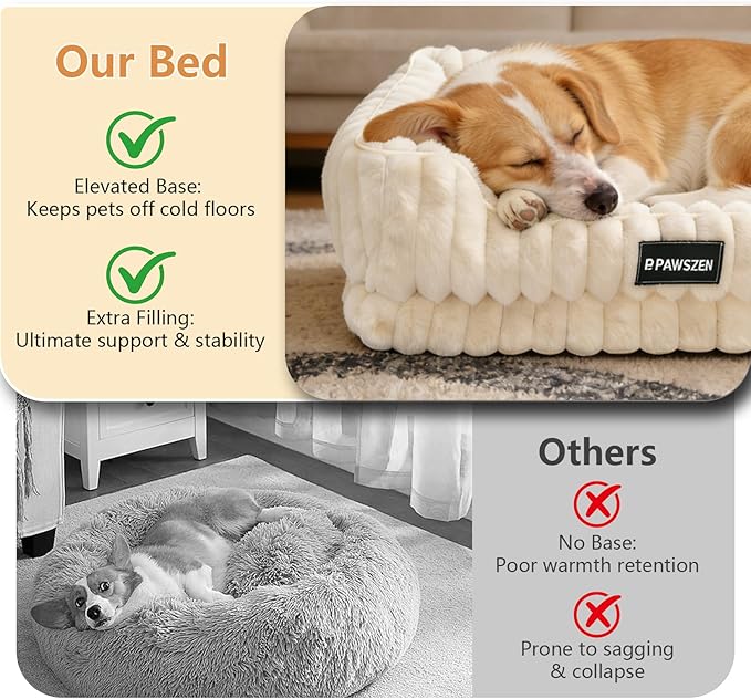 Dog Bed with Base, High Resilience & Supportive Dog Bed Medium Size Dog & Small Dog Bed, Raised Sides, Non-Slip Bottom Dog Beds for Small Dogs & Cats, Removable & Machine Washable