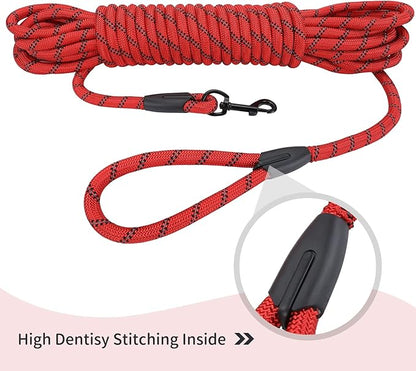 Long Dog Leash for Training 15Ft-Reflective Nylon Rope with Swivel Hook-Recall Agility Lead for Large Small Medium Dogs Outside Walking Hiking-Red