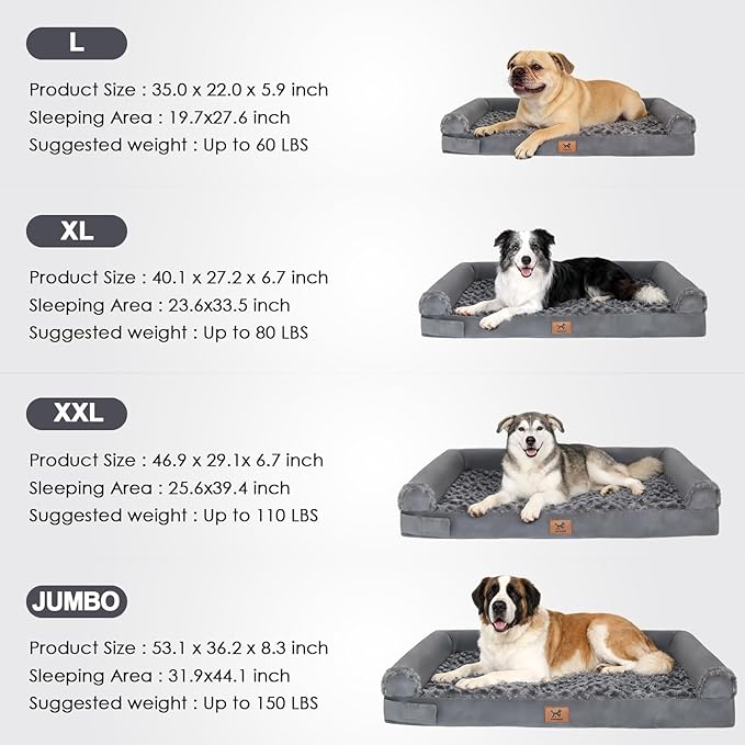 PAWPUBBY XL Dog Bed Extra-Large Orthopedic Memory Foam Dog Bed – for 70 Lbs Dogs, Premium Memory Foam, Machine Washable Cover, Non-Slip Base, Soft Rose Velvet (Dark Gray, XL)
