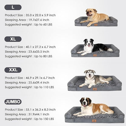 PAWPUBBY XXL Orthopedic Dog Bed, Memory Foam Waterproof Pet Bed with Removable Washable Cover, Non-Slip Extra Large Dog Bed for 110lbs Large Dogs & Senior Dogs (Dark Gray)