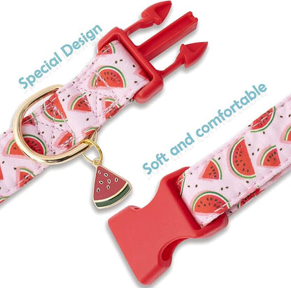 Faygarsle Cute Dog Collar for Girls Boy Dogs Soft Fancy Pet Collar with Watermelon Design Ideal Pink Summer Dog Collar for Small Medium Large Dogs L