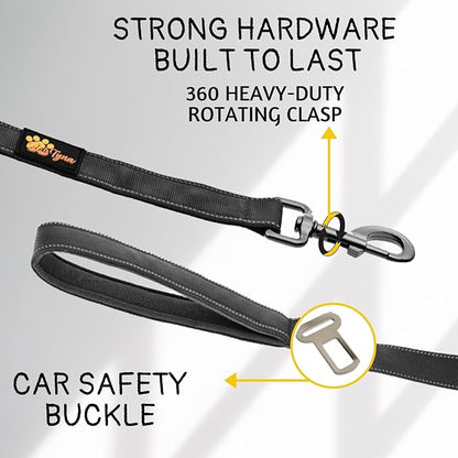 ADITYNA Tactical Bungee Dog Leash 6ft-7.5ft - Shock Absorbing Lead with 2 Padded Handles, Metal Clasp, Car Seatbelt - Heavy Duty No Pull for Medium, Large & XL Breeds