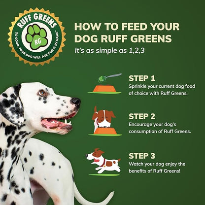 Ruff Greens - Dog Food Topper, Hip & Joint Supplement for Dogs - Probiotics Digestive Enzymes Powder for Mobility Support, Essential Vitamins & Minerals, 6.9 Ounce