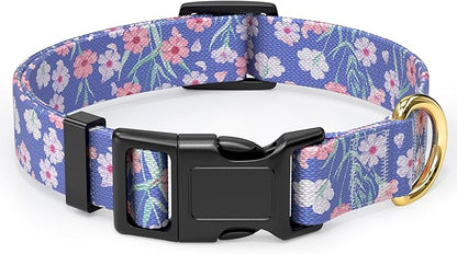 Rnivvi Dog Collar for Small Dogs, Cute Floral Heavy Duty Adjustable Puppy Collar with Quick Release Buckle for Girl & Female, Pet Accessories for Walking Running, XS Length 5/8" Width, White Blue