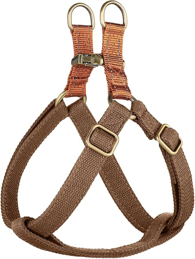 Didog Step in Dog Harness with Metal Buckles, Freedom Nylon Dog Halter Vests for Medium Dogs Easy Walking Training(M:Chest 19-28", Brown)