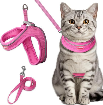 Cat Harness and Leash Set,Escape Proof Kitten Harness,Step in Adjustable Soft Lightweight,Easy Control,Reflective Strips Comfortable for Walking Travel(Pink,XXS)