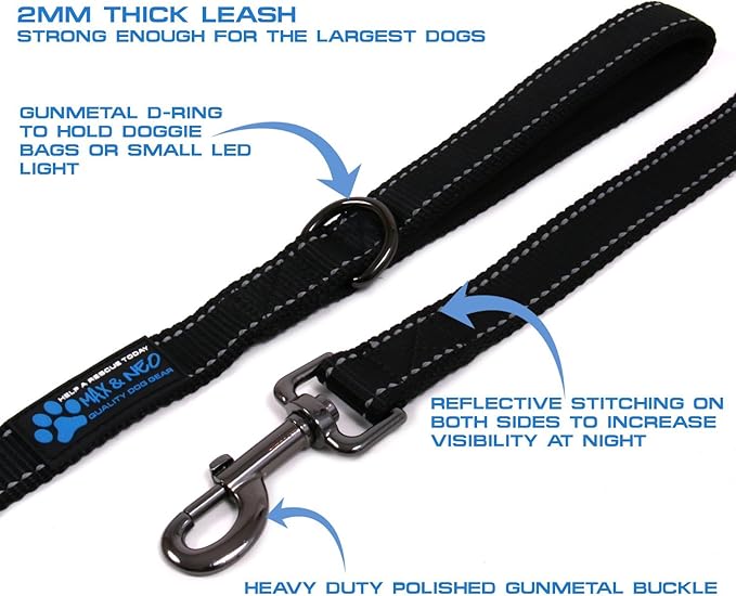 Max and Neo™ Reflective Nylon Dog Leash - We Donate a Leash to a Dog Rescue for Every Leash Sold (RED, 6 FT)