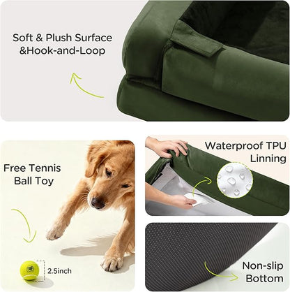 Orthopedic Dog Bed for Extra Large Dogs, XXL Waterproof Egg Crate Memory Foam Pet Bed Bolsters with Removable Washable Cover & Non-Slip Bottom, Tennis Ball Toy, 45x35