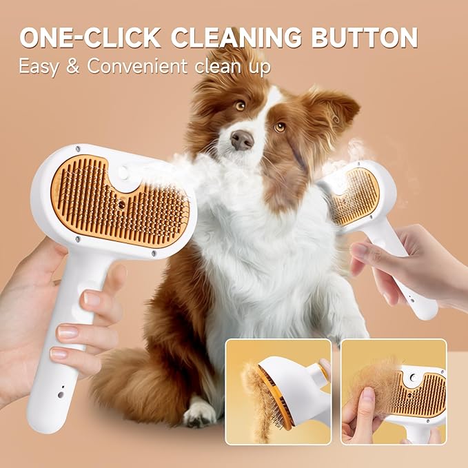 Pet Steam Brush for Dog & Cat – 3-in-1 Spray Hair Removal Comb for Shedding & Grooming, Softens Fur & Reduces Static – Water Brush for Long & Short Coats, Bath-Hating Pets