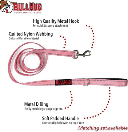BULLHUG 6 FT Bulldog Leash with Padded Handle. Perfect for Bulldogs, French Bulldogs, Pugs & All Breeds. Leashes for Walking, Training Lead for Bulldogs (Reflective Stitching, BABYPINK)