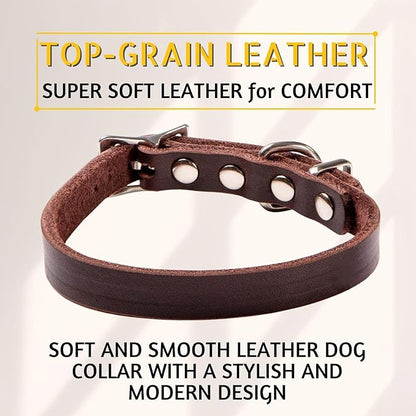 ADITYNA Leather Dog Collar for Small Dogs - Classic, Soft, Strong, Heavy Duty, Handmade Top-Grain Leather - for Walking, Training, and Hiking