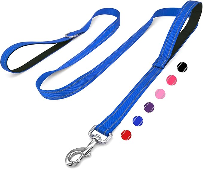 6 FT Dog Leash with 2 Padded Handle Nylon Reflective Dogs Leashes for Small Medium Large Dogs Blue