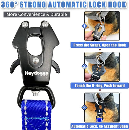 Strong Heavy Duty Dog Leash - 4ft Reflective Nylon Training Leash with Soft Padded Double Handle & Auto Lock Frog Clip - Safety Traffic Control for Large Medium Small Dogs No Pull Walk Dark Blue,4ft