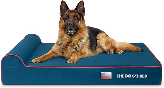 The Dog’s Bed Orthopedic Headrest Dog Bed XL Blue Oxford with Red Trim US Flag, Memory Foam, Hip & Elbow Dysplasia, Post Surgery, Lameness, Waterproof Washable Cover, Veterinary Approved