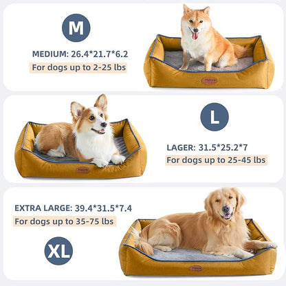 Tidore Orthopedic Dog Beds for Medium Dogs, Durable Egg Crate Foam Sofa Dog Bed wit Washable Removable Cover,Waterproof Lining,Pet Bed for Large Dogs (Mustard Yellow, 26.4" L x 21.7" W x 6.2" Th)