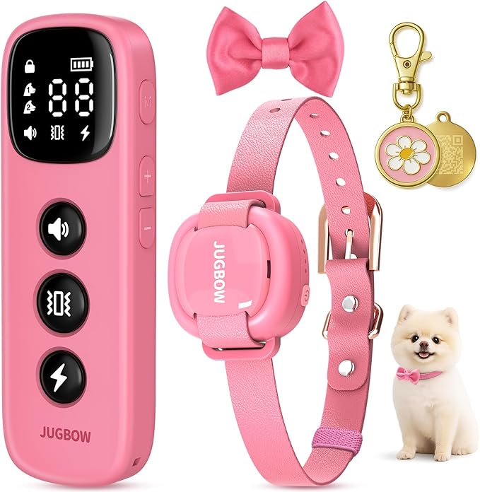 Jugbow Dog Training Collar - 4200FT Remote Dog Collar with 3 Training Modes for Small Dogs with Pet ID Tag & Security Lock, IPX8-Waterproof Rechargeable E-Collar for Mini Small Medium Dogs (Pro Pink)