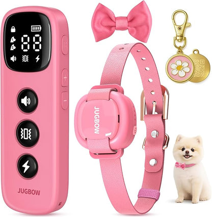 Jugbow Dog Training Collar - 4200FT Remote Dog Collar with 3 Training Modes for Small Dogs with Pet ID Tag & Security Lock, IPX8-Waterproof Rechargeable E-Collar for Mini Small Medium Dogs (Pro Pink)