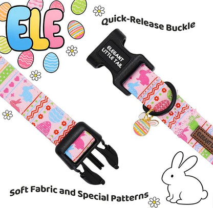 Elegant little tail Easter Dog Collar,Pink Bunny Print Spring Pet Collars Dog Cotton Soft Sturdy Puppy Collars Female or Male Adjustable Collar for Small Medium Large Dogs