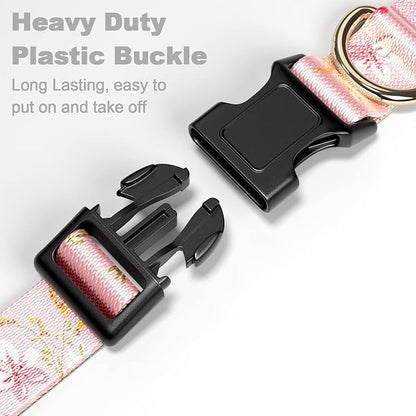 Rnivvi Dog Collar for Large Dogs, Cute Floral Heavy Duty Adjustable Puppy Collar with Quick Release Buckle for Boy Girl & Female, Pet Accessories for Walking Running, L Length 1" Width, Pink