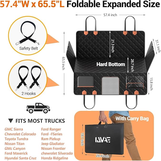 IJVAE Truck Back Seat Extender for Dogs Hard Bottom Holds 500lbs,Dog Car Seat Cover for Back Seat, Waterproof and Can be stored Dog Hammock for Car SUV