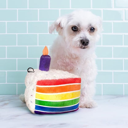 Huxley & Kent Funny Dog Toy w/Squeaker – Birthday Power Plush Squeaky Dog Toys for Small, Medium & Large Dogs – Soft Stuffed Animal for Indoor Play & Fetch - Funfetti Cake, Small