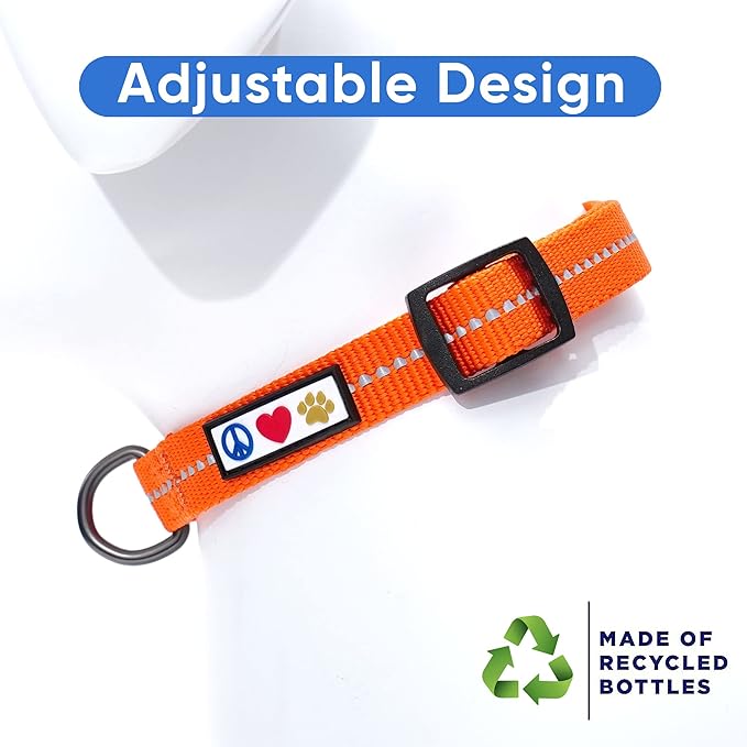 Pawtitas Recycled Dog Collar with Reflective Stitched Puppy Collar Made from Plastic Bottles Collected from Oceans Medium Orange Habanero