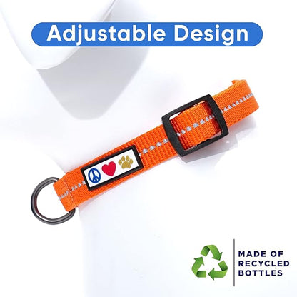 Pawtitas Recycled Dog Collar with Reflective Stitched Puppy Collar Made from Plastic Bottles Collected from Oceans Small Orange Habanero