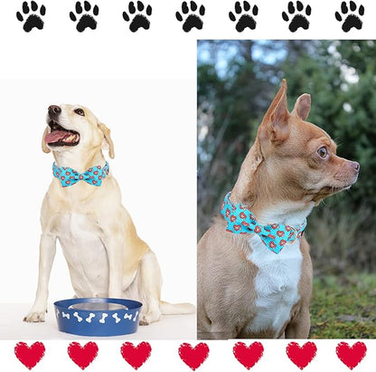 Unique style paws Valentine's Day Dog Collar with Bow Tie Blue Heart Puppy Collar Best Gift for Small Medium Large Boys Girls-L