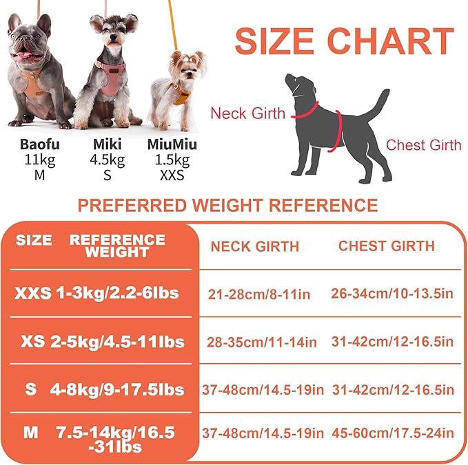 Puppytie No Pull Small Dog Harness with Multifunction Dog Leash,Lightweight Soft Adjustable No Choke Escape Proof Pet Harness Vest Pet Harness Vest,Orange,S