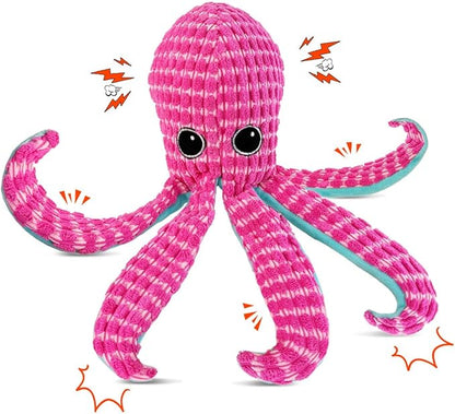 Squeaky Dog Toys for Large Dogs - Durable Dog Toys for Aggressive Chewers to Keep Them Busy - Interactive Plush Chew Toy with Squeaker & Crinkle Paper for Training Reward & Gift - Pink