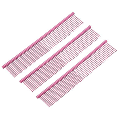 PETAXCELL Dog Cat Comb, Pet Combs Stainless Steel Teeth with Rounded Ends for Knots Mats Loose Hair Removal, 7.5IN (Pink Coated, 3 Pack), Grooming Tool Intended for Long Curly Hair Pet