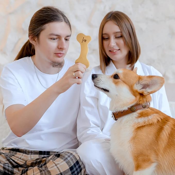 Wildfang® Leather Dog Toy, Medium – Soft Dog Chew Toys for Gentle Chewers, Puppies, Senior or Older Dogs with Sensitive Teeth – Non-Toxic, Stuffless, 5mm Leather Dog Bone for Dogs 22–33 lbs, Pack of 3