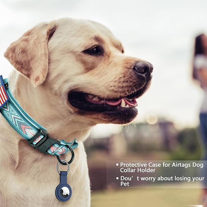 DAGANXI Tactical Dog Collar, Adjustable Military Training Nylon Dog Collar with Control Handle and Heavy Metal Buckle for Medium and Large Dogs, with Patches and Airtags Case (XL, Green Arrow)