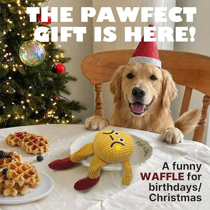 FURETTICO Squeaky Dog Chew Toy Teething Interactive Plush Stuffed Toys with Squeaker Crinkle Paper for Small Medium Breed Tough Durable Funny Pet Supplies Ideal Puppy Cats Gifts - Waffle Doll, Medium