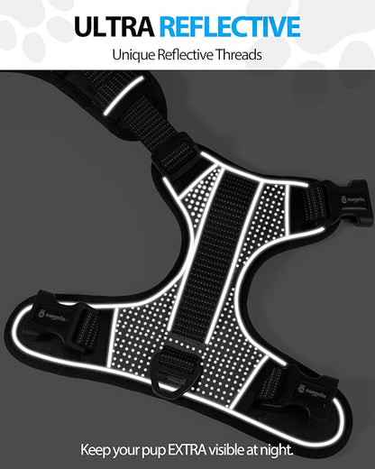 Emperor Pets Black Reflective Dog Harness for Large Dogs - No Pull Dog Harness with 2 Leash Clips, Premium Oxford Soft Padded Large Dog Harness, No Choke Design, Dog Harness for Large Dogs (L, Black)