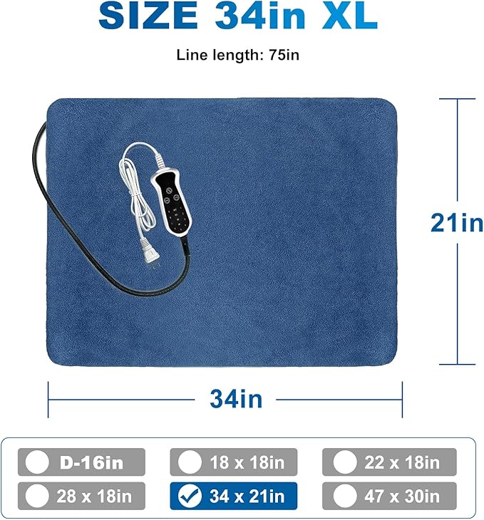 Quwzayail Pet Heating Pad Waterproof for Dogs Smart Switch, 9 Level Digital Display Switch, Heating Pads for Puppy delivery Products, Dog beds (34.0" Lx 21.0" W x 0.5" Th, Blue Pattern)