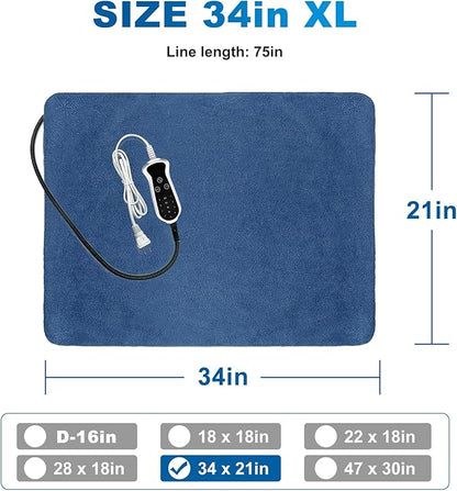 Quwzayail Pet Heating Pad Waterproof for Dogs Smart Switch, 9 Level Digital Display Switch, Heating Pads for Puppy delivery Products, Dog beds (34.0" Lx 21.0" W x 0.5" Th, Blue Pattern)