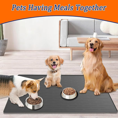 31.8"x23.8" Extra Large Pet Food Mat, Silicone Dog Mats for Food and Water, XL Nonslip Pet Feeding Mats for Floors,Dog Cat Bowl Mat with Raised Edges, Dark Gray