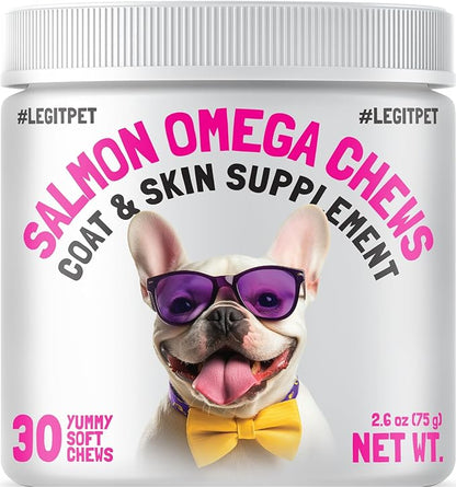 Omega 3 Alaskan Salmon Oil Treats for Dogs 30 Fish Oil Chew Supplement Skin and Coat Allergy and Itch Relief Hip & Joint Health Brain Shedding Hot Spots Treatment Omega 3 6 9 EPA & DHA Fatty Acids