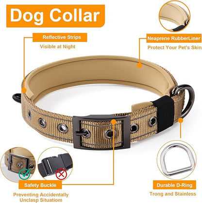 Annchwool No Pull Dog Harness,Heavy Duty Reflective Collar & Leash Set-Leash with Double Handle & Car Seatbelt Clip-Easy Control for Walking Training Medium Large Size Dogs(Brown,S)