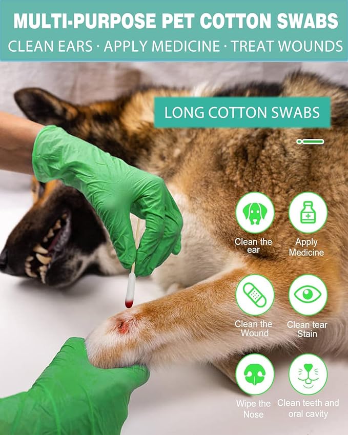 Dog Ear Swabs Bulk Pack, 800 Count – 6 Inch Bamboo Cotton Buds Refill for Professional Grooming & Multi-Pet Homes – Large Absorbent Tips for Deep Cleaning (16 Resealable Packs)