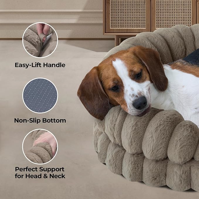 BALANCE Calming Dog Bed for Extra Large Dogs, 42 Inches Oval Washable XL Pet Bed with Sides, Orthopedic Pet Couch Sofa with Non-Slip Bottom, Oatmeal