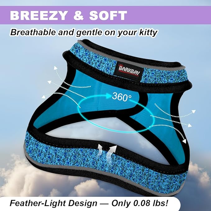 Cat Harness and Leash Set,Escape Proof Kitten Harness,Step in Adjustable Soft Lightweight,Easy Control,Reflective Strips Comfortable for Walking Travel(Blue/Black,XS)